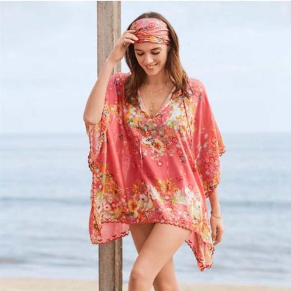 Johnny Was 100% Silk Nephi Loose Fit Poncho Top